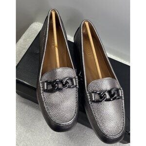 Talbots Everson Chain Leather Driving Moccasins Loafers Silver Size 9.5 NWB